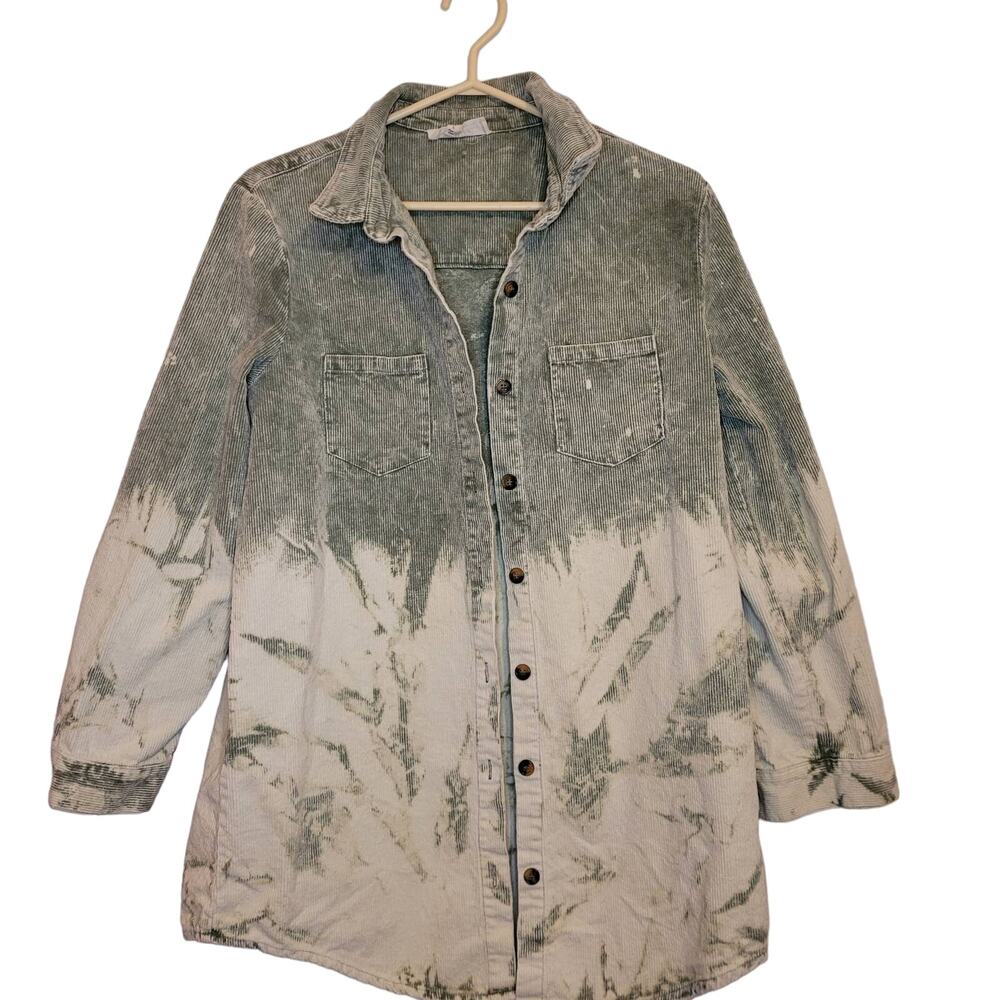 Peach Love green and ivory corduroy shacket Size large Boho Western Artsy Retro